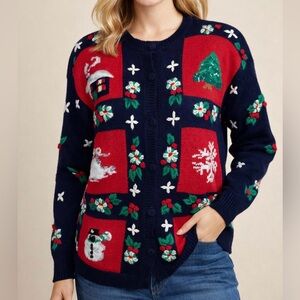 The Eagle's Eye Vintage 1992 Women’s Size S Holly Navy/Red Christmas Sweater